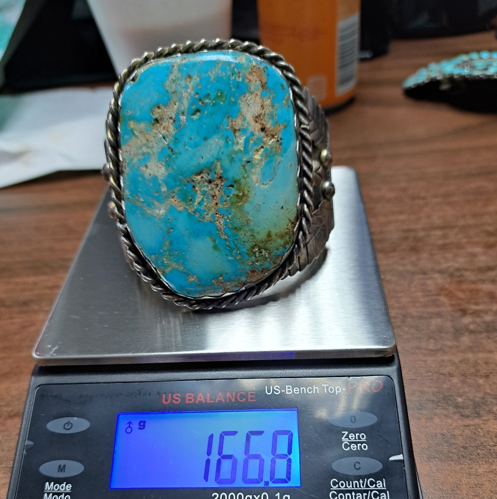 GORGEOUS 166g Women's Vintage Navajo Sterling Turquoise Bracelet Cuff - Picture 6 of 10